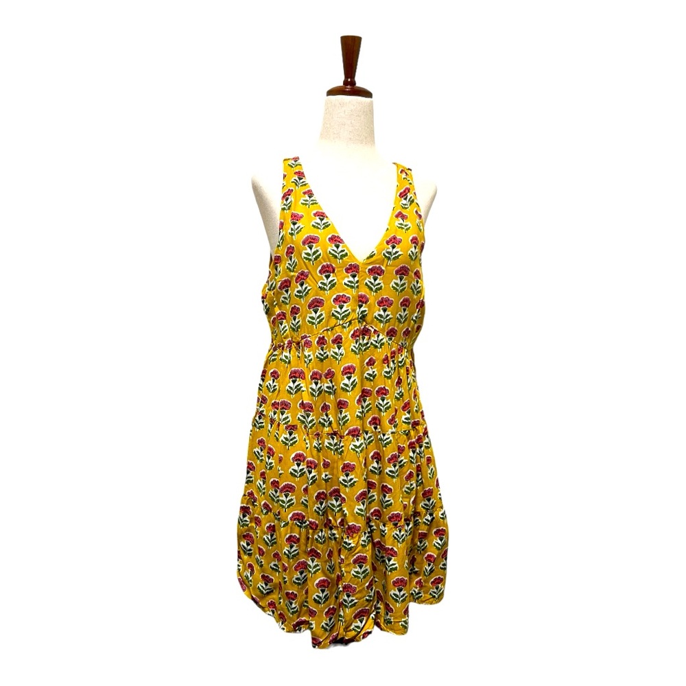Mustard Color Cute Lightweight Summer Cotton Boho Dress Size M